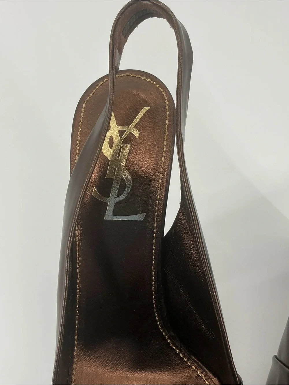 Yves Saint Laurent YSL Bronze Metallic Leather Slingback Heels 38.5